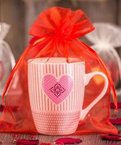 HIER_5350 10 Pack | 5" Red Organza Drawstring Wedding Party Favor Gift Bags Tabletop Decor