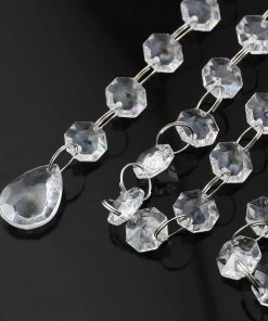 HIER_5170 3ft | Clear Acrylic Crystal Diamond Teardrop Beads, Garland Chain Roll Chargers & Centerpieces