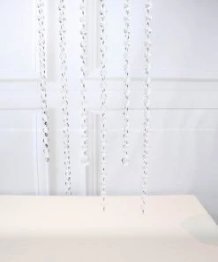 HIER_5170 3ft | Clear Acrylic Crystal Diamond Teardrop Beads, Garland Chain Roll Chargers & Centerpieces