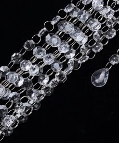 HIER_5170 3ft | Clear Acrylic Crystal Diamond Teardrop Beads, Garland Chain Roll Chargers & Centerpieces