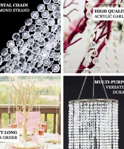 HIER_5170 Chargers & Centerpieces 30ft | Silver Acrylic Crystal Diamond Garland Chain Bead Roll | 10mm