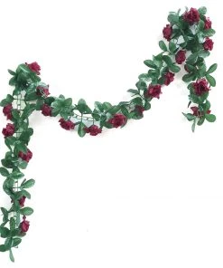 HIER_1210 Garlands | Vines 6ft | Burgundy Artificial Silk Rose Garland UV Protected Flower Chain