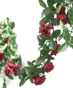 HIER_1210 Garlands | Vines 6ft | Burgundy Artificial Silk Rose Garland UV Protected Flower Chain