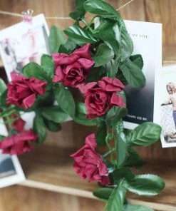 HIER_1210 Garlands | Vines 6ft | Burgundy Artificial Silk Rose Garland UV Protected Flower Chain