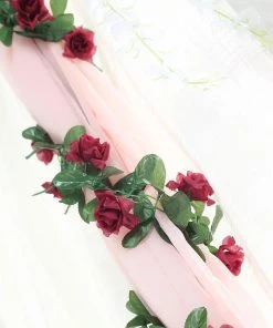 HIER_1210 Garlands | Vines 6ft | Burgundy Artificial Silk Rose Garland UV Protected Flower Chain