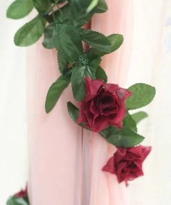 HIER_1210 Garlands | Vines 6ft | Burgundy Artificial Silk Rose Garland UV Protected Flower Chain