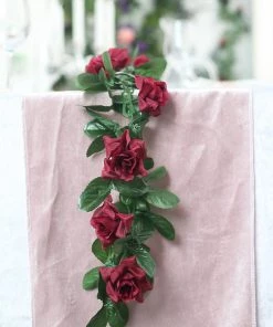 HIER_1210 Garlands | Vines 6ft | Burgundy Artificial Silk Rose Garland UV Protected Flower Chain
