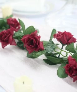 HIER_1210 Garlands | Vines 6ft | Burgundy Artificial Silk Rose Garland UV Protected Flower Chain