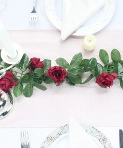 HIER_1210 Garlands | Vines 6ft | Burgundy Artificial Silk Rose Garland UV Protected Flower Chain