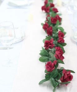 HIER_1210 Garlands | Vines 6ft | Burgundy Artificial Silk Rose Garland UV Protected Flower Chain