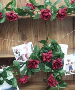 HIER_1210 Garlands | Vines 6ft | Burgundy Artificial Silk Rose Garland UV Protected Flower Chain