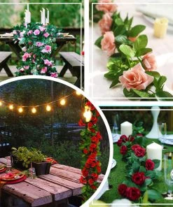 HIER_1210 6ft | Pink Artificial Silk Rose Garland UV Protected Flower Chain Garlands | Vines