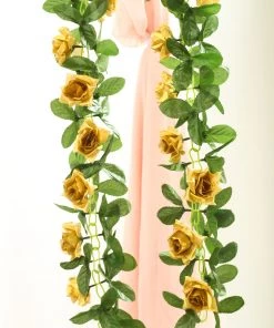 HIER_1210 6ft | Gold Artificial Silk Rose Garland UV Protected Flower Chain