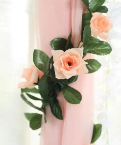 HIER_1210 6ft | Peach Artificial Silk Rose Garland UV Protected Flower Chain