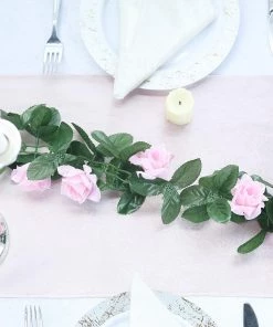 HIER_1210 6ft | Pink Artificial Silk Rose Garland UV Protected Flower Chain Garlands | Vines