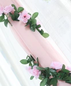 HIER_1210 6ft | Pink Artificial Silk Rose Garland UV Protected Flower Chain Garlands | Vines