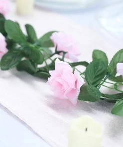HIER_1210 6ft | Pink Artificial Silk Rose Garland UV Protected Flower Chain Garlands | Vines