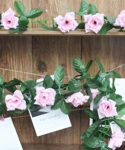 HIER_1210 6ft | Pink Artificial Silk Rose Garland UV Protected Flower Chain Garlands | Vines
