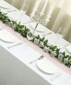 HIER_1210 6ft | Silver Artificial Silk Rose Garland UV Protected Flower Chain