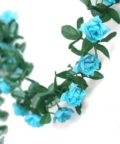 HIER_1210 6ft | Turquoise Artificial Silk Rose Garland UV Protected Flower Chain