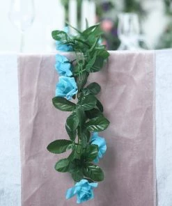 HIER_1210 6ft | Turquoise Artificial Silk Rose Garland UV Protected Flower Chain