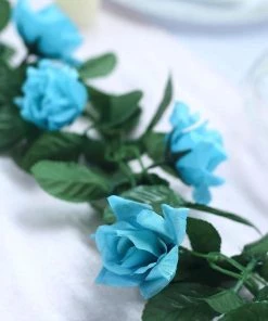 HIER_1210 6ft | Turquoise Artificial Silk Rose Garland UV Protected Flower Chain