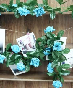 HIER_1210 6ft | Turquoise Artificial Silk Rose Garland UV Protected Flower Chain