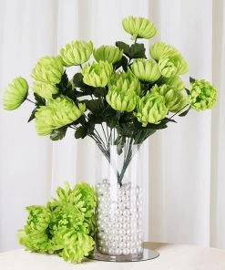 HIER_1100 4 Bushes | Lime Artificial Long Stem Silk Chrysanthemum Flowers