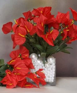 HIER_1100 Artificial Lily 12 Bushes | Red Artificial Silk Mini Calla Lily Flowers, Faux Lilies