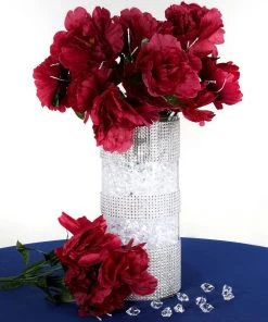 HIER_1100 Artificial Peony 12 Bushes | Burgundy Artificial Silk Peony Flowers, Faux Bouquets
