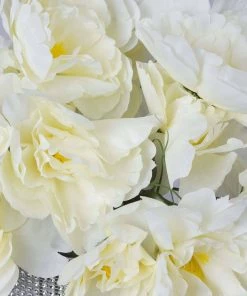 HIER_1140 12 Bushes | Ivory Artificial Silk Peony Flowers, Faux Bouquets