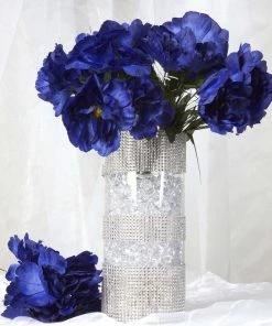 HIER_1140 12 Bushes | Navy Blue Artificial Silk Peony Flowers, Faux Bouquets Artificial Flower & Plants