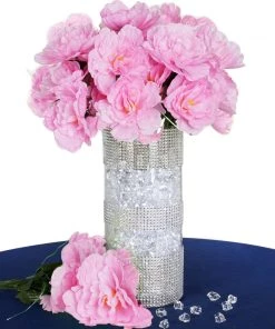 HIER_1140 12 Bushes | Pink Artificial Silk Peony Flowers, Faux Bouquets
