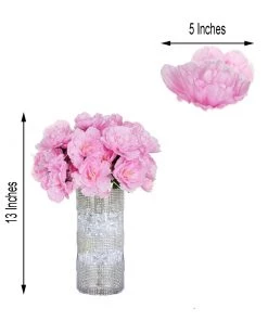 HIER_1140 12 Bushes | Pink Artificial Silk Peony Flowers, Faux Bouquets