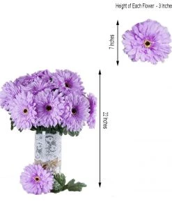 HIER_1100 4 Bushes | Lavender Artificial Silk Gerbera Daisy Flowers, Faux Bouquets Faux Tulips & Others