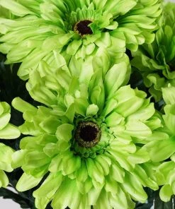 HIER_1100 Artificial Flower & Plants 4 Bushes | Lime Green Artificial Silk Gerbera Daisy Flowers, Faux Bouquets