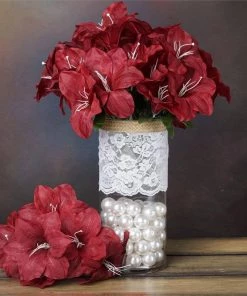 HIER_1100 10 Bushes | Burgundy Artificial Silk Easter Lily Flowers, Faux Bouquets Artificial Flower & Plants