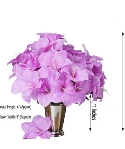 HIER_1100 10 Bushes | Lavender Artificial Silk Easter Lily Flowers, Faux Bouquets