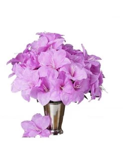 HIER_1100 10 Bushes | Lavender Artificial Silk Easter Lily Flowers, Faux Bouquets