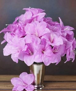 HIER_1100 10 Bushes | Lavender Artificial Silk Easter Lily Flowers, Faux Bouquets