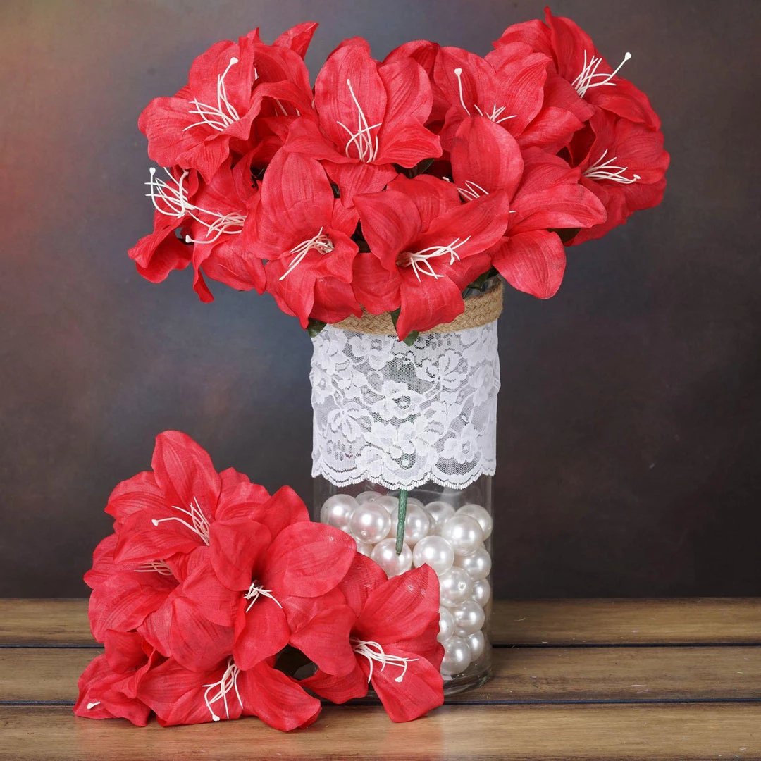 HIER_1100 10 Bushes | Red Artificial Silk Easter Lily Flowers, Faux Bouquets 1 HIER_1100 10 Bushes | Red Artificial Silk Easter Lily Flowers, Faux Bouquets