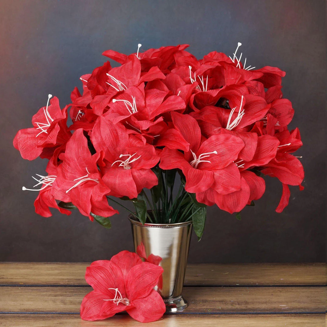 HIER_1100 10 Bushes | Red Artificial Silk Easter Lily Flowers, Faux Bouquets 4 HIER_1100 10 Bushes | Red Artificial Silk Easter Lily Flowers, Faux Bouquets