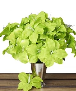 HIER_1100 10 Bushes | Sage Green Artificial Silk Easter Lily Flowers, Faux Bouquets