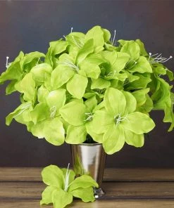 HIER_1100 10 Bushes | Sage Green Artificial Silk Easter Lily Flowers, Faux Bouquets