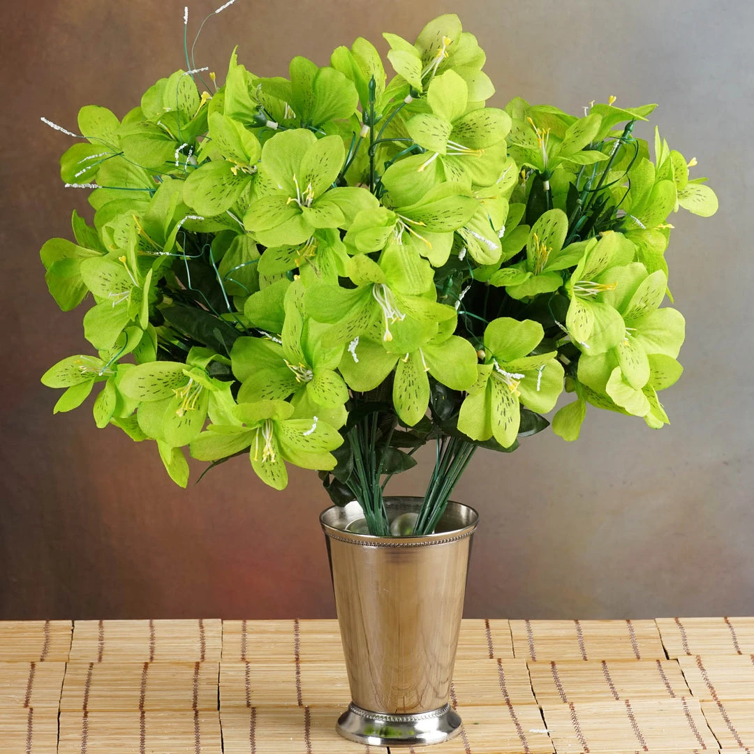 HIER_1100 Faux Tulips & Others 6 Bushes | Lime Green Artificial Silk Amaryllis Flowers, Faux Bouquets 6 HIER_1100 Faux Tulips & Others 6 Bushes | Lime Green Artificial Silk Amaryllis Flowers, Faux Bouquets