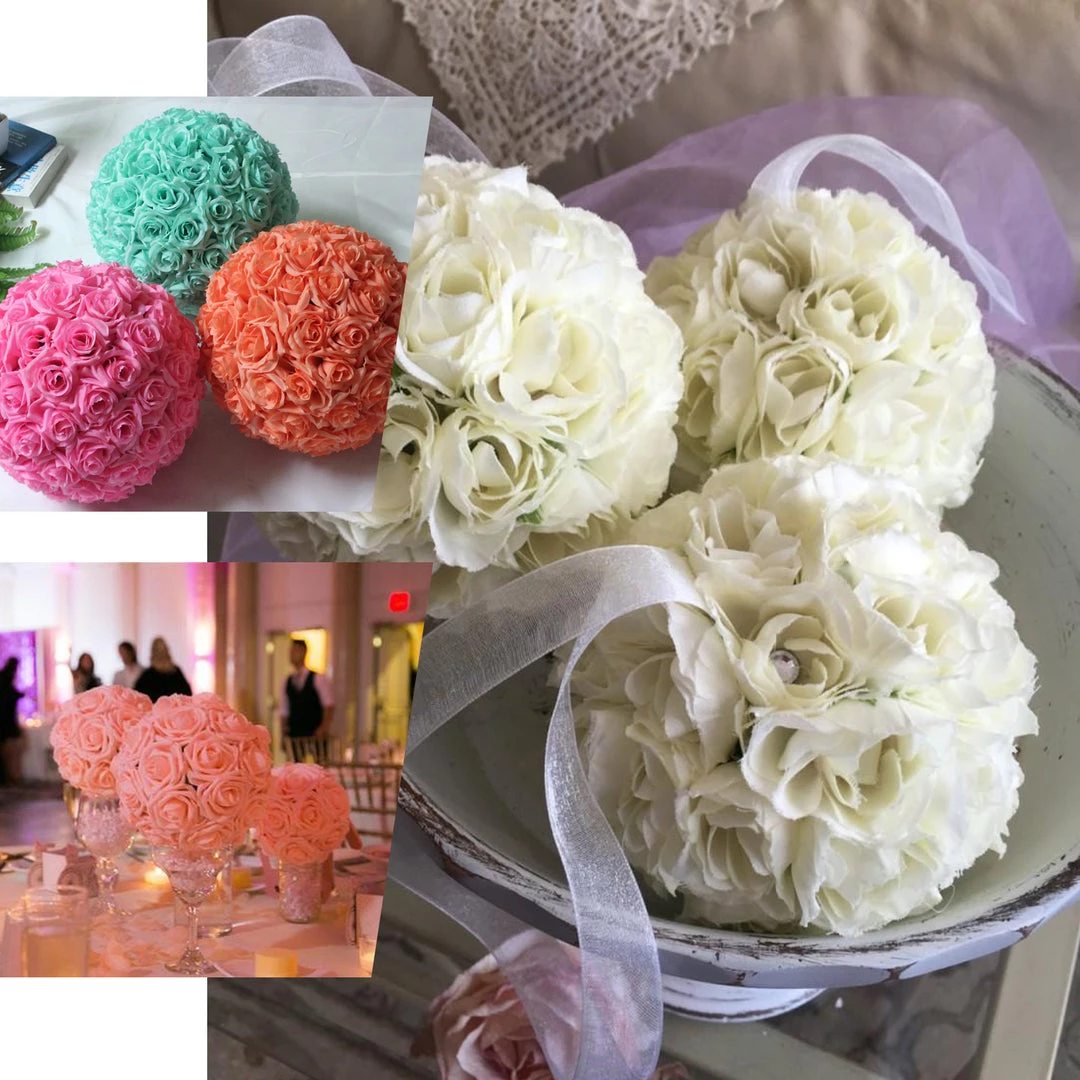 HIER_1500 2 Pack | 7" Coral Artificial Rose Flower Ball, Silk Kissing Ball Chargers & Centerpieces 5 HIER_1500 2 Pack | 7" Coral Artificial Rose Flower Ball, Silk Kissing Ball Chargers & Centerpieces