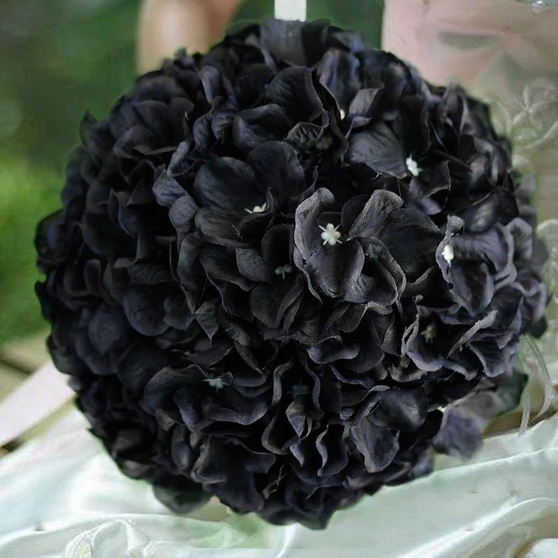 HIER_1500 Chargers & Centerpieces 4 Pack | 7" Black Artificial Silk Hydrangea Kissing Flower Balls 1 HIER_1500 Chargers & Centerpieces 4 Pack | 7" Black Artificial Silk Hydrangea Kissing Flower Balls