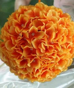 HIER_1500 4 Pack | 7" Orange Artificial Silk Hydrangea Kissing Flower Balls Chargers & Centerpieces