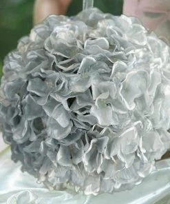 HIER_1500 4 Pack | 7" Silver Artificial Silk Hydrangea Kissing Flower Balls