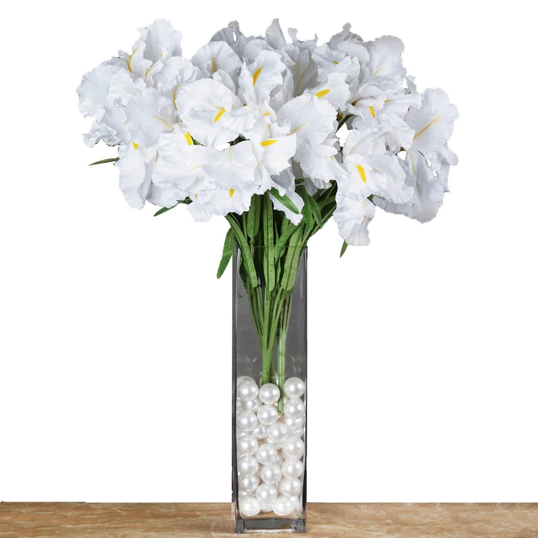 HIER_1100 4 Bushes | White Artificial Silk Iris Flowers, Faux Stem Bouquets 7 HIER_1100 4 Bushes | White Artificial Silk Iris Flowers, Faux Stem Bouquets